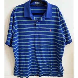 Polo Ralph Lauren Men's 2XLT Big & Tall Striped Cotton Polo Shirt Blue Green
